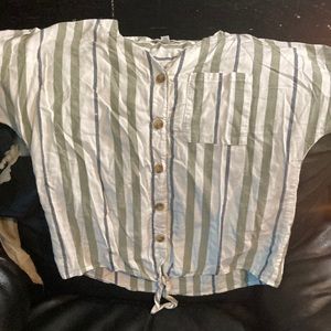 Time and tru woman’s top green blue and white straight brown buttons